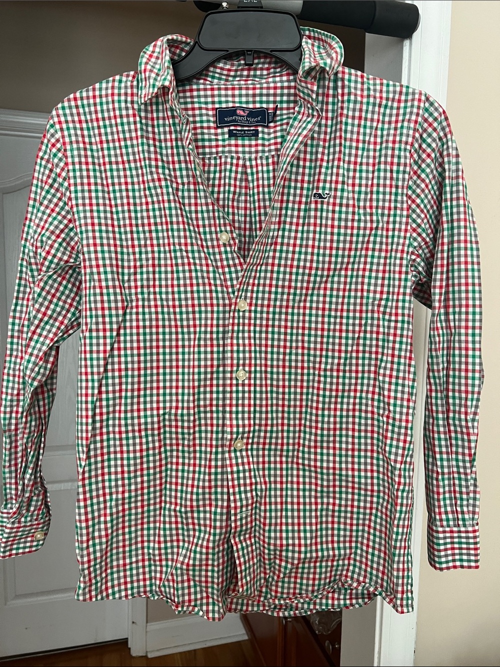 Vineyard Vines Green & Red Gingham Button-Down Shirt. Boys M 12-14